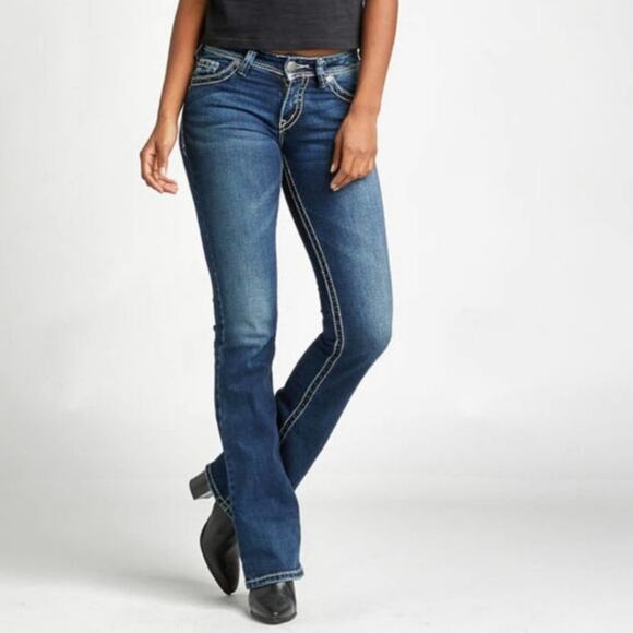 Silver Jeans 17" Suki Surplus Embroidered Flap Pockets 26/29 Women's Denim Jean - Picture 2 of 16